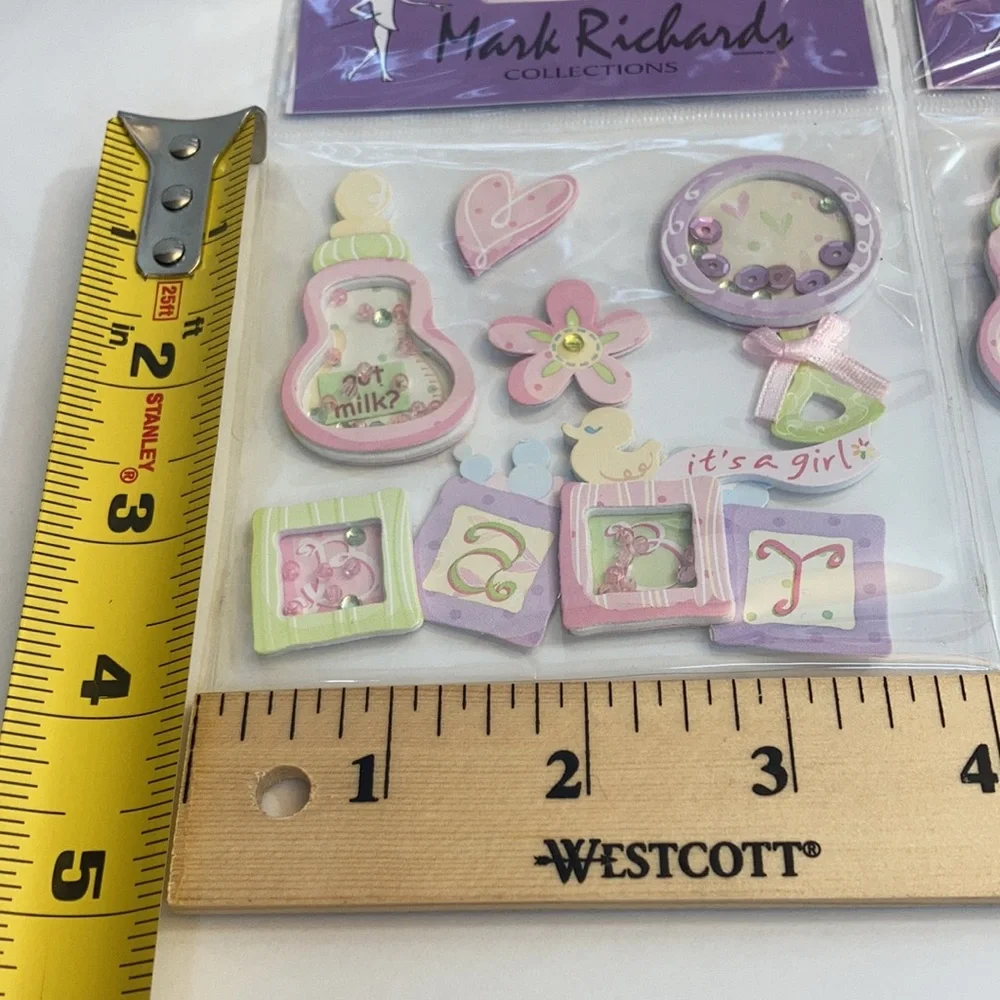 Mark Richards Scrapbook Stickers Card Making Baby Girl Rattle Bottle Crafts